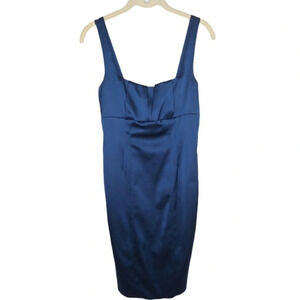 David Meister Pleated Navy Blue Satin Dress Size 16